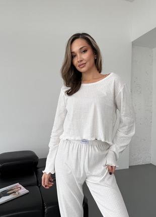 195 christel молочный пижама домашний комплект хлопка трикотаж высокая посадка4 фото