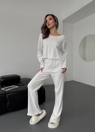 195 christel молочный пижама домашний комплект хлопка трикотаж высокая посадка8 фото