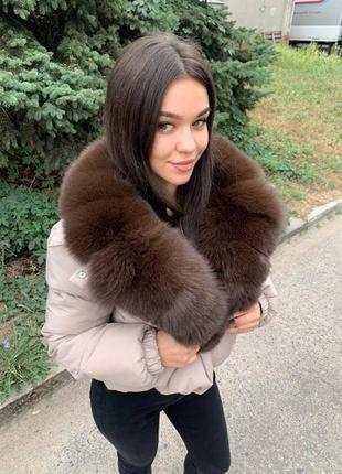 Женская куртка пуффер с мехом песца с 42 по 52