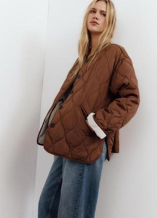 Стеганая куртка zara на весну xs/xxl