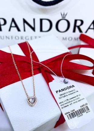 Серебряное ожерелье кулон колье пандора pandora 388425c01 искренние чувства сердце серебро розовое золото проба ale met новое с биркой и пломбой