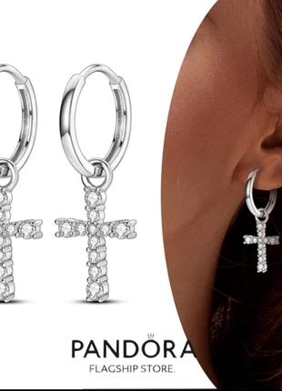 Серьги серебро silver_pandora оригинальные крестики инкрустация фианитами застежка удобное кольцо
