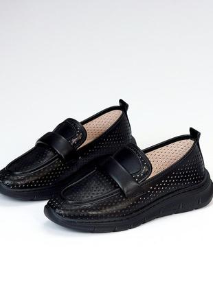 Мокасины "mirand", лоферы, черный, натуральная кожа с перфорацией