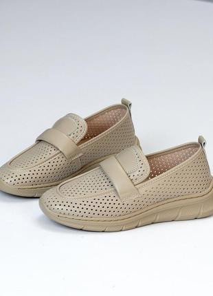 Мокасины "mirand", лоферы, латте, натуральная кожа с перфорацией