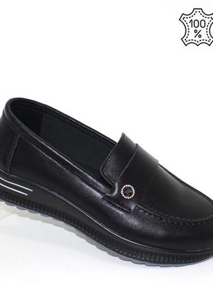 Стильные удобные черные кожаные туфли на танкетке, женственная обувь натуральная кожа весна,осень