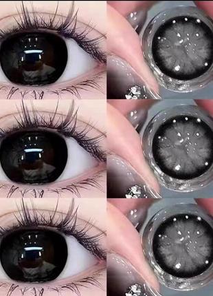 Черные контактные линзы, кукольные, увеличивающие глаза с диоптриями и без, черновие линзы кухонное с диоптриями и без