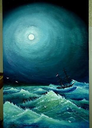 Картина "буря" двп масло 40*30 см. у рамі.