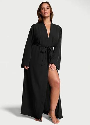 Длинный креп халат luxe crepe long robe victoria’s secret черный оригинал
