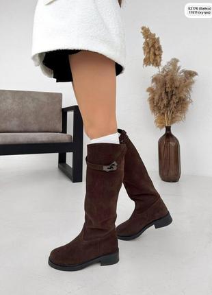 🔥чоботи-труби в стилі шоколадний замш.