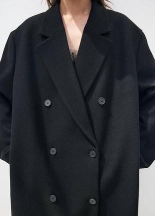 Чорне довге пальто вовняне пальто двох бортне пальто massimo dutti