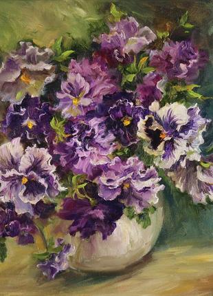 Картина маслом "фиалки" 30х30 см, холст на подрамнике, масло