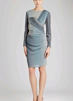 Reiss платье шифоновое с длинным рукавом серое с голубым в полоску интересный крой beulah dress