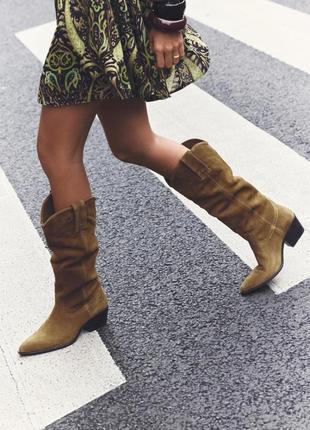 Замшевые ковбойские сапоги, казаки, zara 37, 38, 39, 40