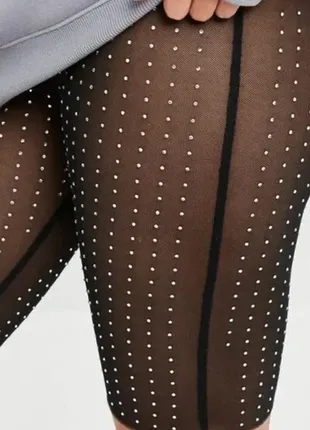 Чорні лосини missguided велосипедки сітка в камінцях/чорні вкорочені лосини/сітка в камінцях