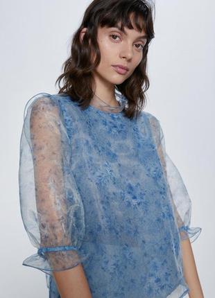 Блуза zara блакитна блуза з обʼємними рукавами