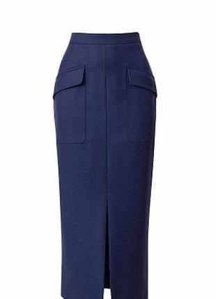 Базова синя спідниця-олівець міді з розрізом