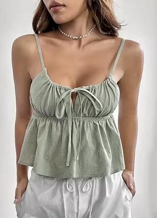 Топ майка женская хаки свободный крой на бретелях л
