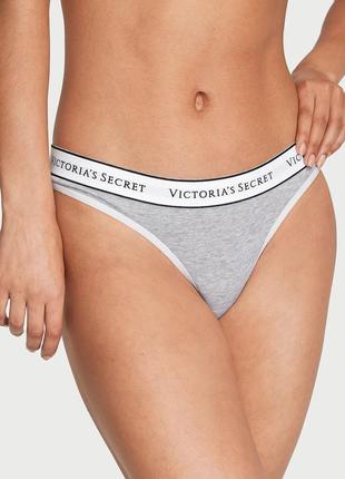 Бавовняні трусики стрінг сірі  victorias secret