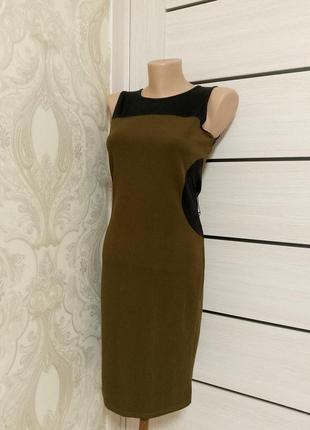 Платье карандаш миди до колен стретч хаки с молнией