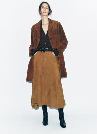 Расклешенная юбка бежевая кожаная zara new