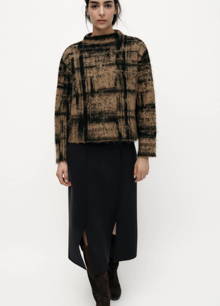 Темно синяя теплая трикотажная юбка zara