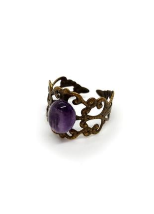 🔺🪻💍 кільце мініатюрне ажурне вінтаж натуральний камінь аметист