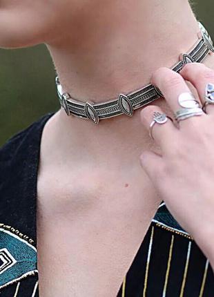 Чокер металлический в стиле бохо, античное серебро