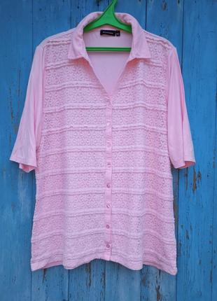 Блуза вискозная розовая с кружевом,56-60разм,witteveen,xxl.