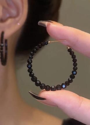 Серьги шарики кольца черные кристаллы вечерние нарядные новые