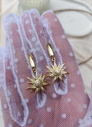 Серьги подвески солнце, английская застежка