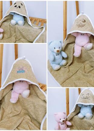 Махровий рушник-куточок після купання, для немовлят (рушник-уголок дитячий, дитячий рушник з капюшоном)