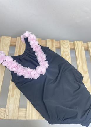 Суцільний купальник з декором на спинці чорний для дівчинки