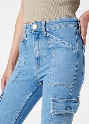 Сині вузькі джинси-карго з високою талією river island р.16/xxl