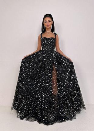 Праздничное платье макси бюстье с сеткой сердечки