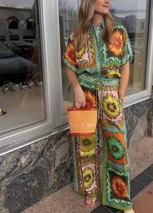 Костюм alemais disco daisy рубашка и брюки брюки палаццо с узорами цветами