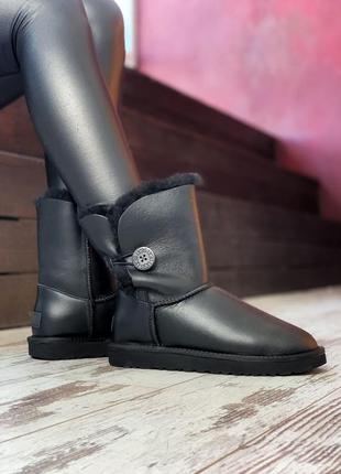 Угі ugg bailey button black leather уггі1 фото