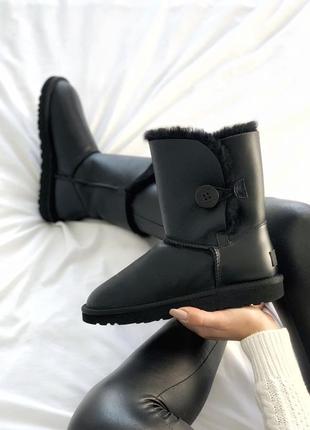 Угі ugg bailey button black leather уггі4 фото