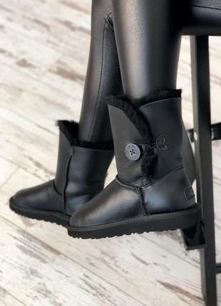 Угі ugg bailey button black leather уггі6 фото