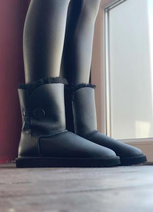 Уги ugg bailey button black leather угги8 фото