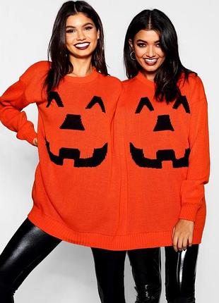 Шуточный свитер для двоих boohoo тыква хеллоуин костюм карнавальный яркий оранжевый