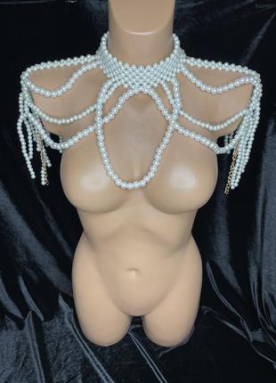 Украшение на плече тело шея портупея из бусин жемчужин для плеч тела вкрашенное плечо с бусин