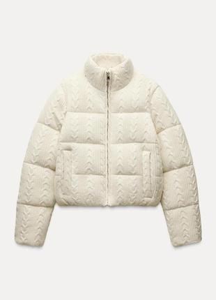Супер стильная трендовая теплая укороченная куртка zara верх из вязаной ткани