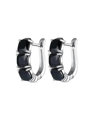 Серьги серебро изысканные стильные silver ♥️ черные агаты