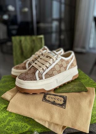 Шикарные женские кроссовки кеды original gg canvas sneakers premium коричневые
