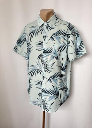 Shein блакитна гайка сорочка гавайська теніска короткий рукав принт листя