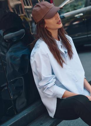 Хлопковая рубашка zara оверсайз нежного голубого цвета