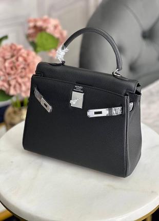 Сумка люкс черная брендовая кожаная келли 28 см кожа togo