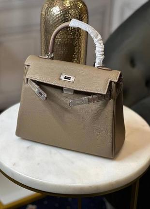 Сумка люкс  кожаная брендовая бежевая келли классическая 28 см кожа togo