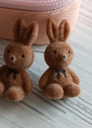 Серьги гвоздики плюшевые кроликимилые серьги кролики
