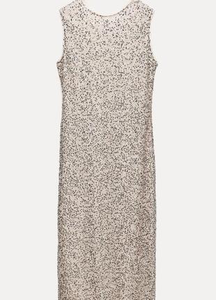 Платье zara вечернее в пайетки золота миди платья 👗2 фото